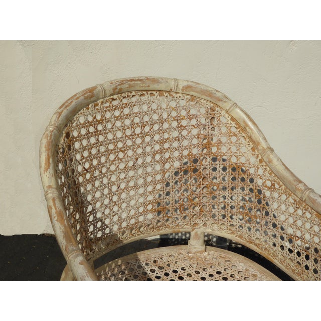 Vintage French Country Off White Cane Back Accent Club Chairs a Pair