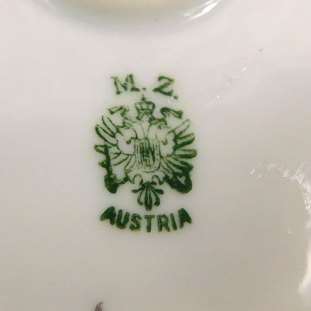 1960s Mz Austria Large Green and White Serving Bowl With Pink Flowers For Sale - Image 4 of 5