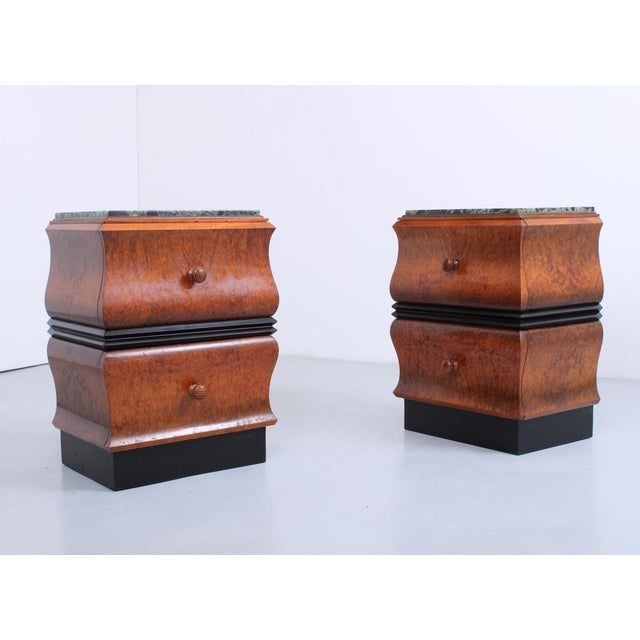 Art Deco Walnut and Green Marble Nighstands, 1920s, Set of 2 For Sale - Image 14 of 18