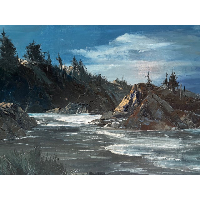 Blue Bennett Bradbury "Moonrise Depoe Bay" Large Coastal Seascape Oil Painting For Sale - Image 8 of 16