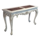 Late 20th Century Louis XV Style Painted Carved Wood Marble Inset Console Table For Sale