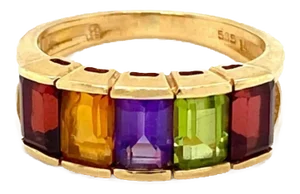 Multicolor Rainbow Gems 14k Yellow Gold Band Ring