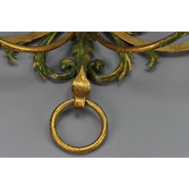 Large Gilt and Green Color Metal and Wood Sconces, 1960s, Set of 2 For Sale - Image 10 of 18