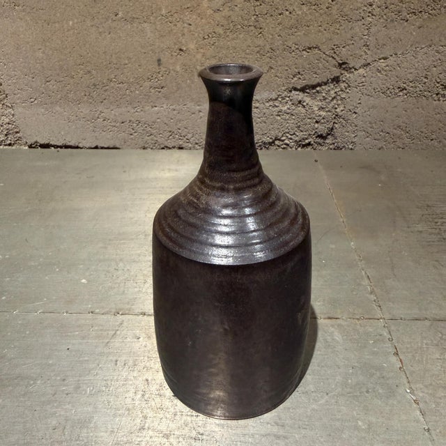 Scandinavian Modern Pottery Vase, Dark Brown, 1960s, 6.75" Tall For Sale - Image 10 of 11