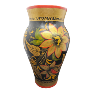Vintage Ussr Russian Folk Art Wood Floral Design Vase
