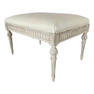 Antique Gustavian Carved Painted and Upholstered Stool For Sale