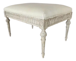 Antique Gustavian Carved Painted and Upholstered Stool