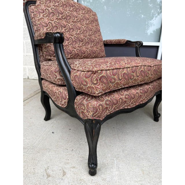 Pair of Fairfield Paisley Fauteuil Chairs With Ottoman For Sale - Image 10 of 18