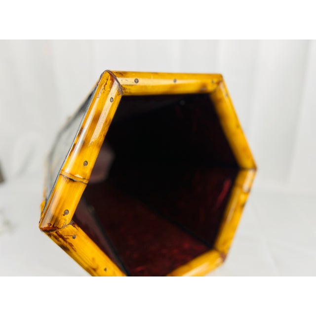 Vintage Bamboo & Floral Lacquer Hexagon Shaped Trash Can or Planter For Sale - Image 4 of 6