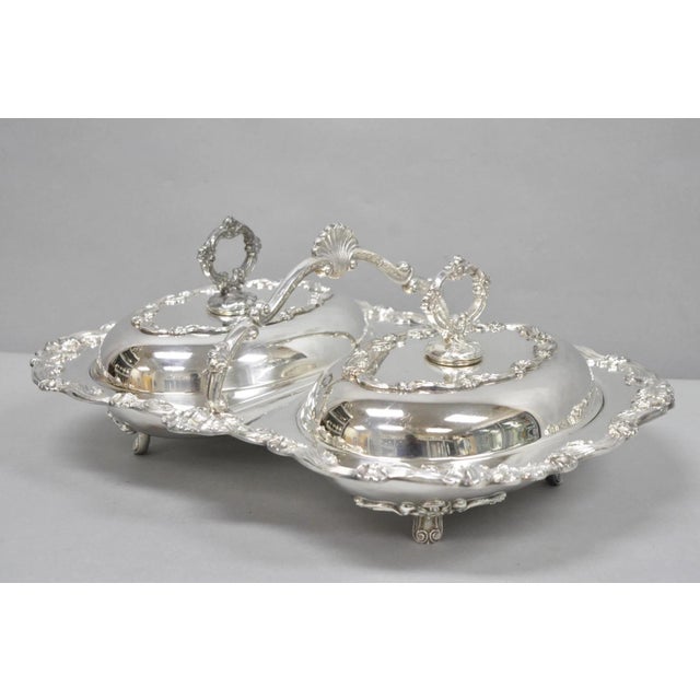 Very Rare Vintage Sheffield Silver Plated Victorian Double Buffet Covered Serving Dish Platter with Carrying Handle. Circa...