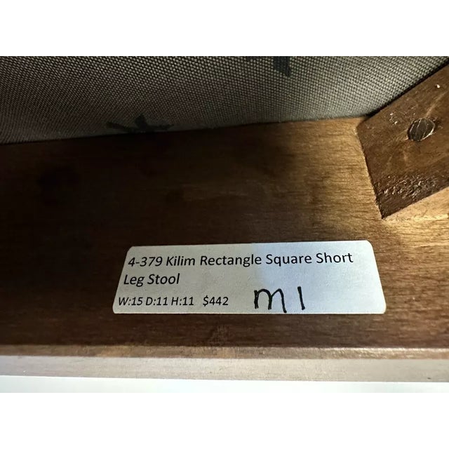 1980s Kilim Wool Rug Rectangular Short Foot Leg Stool For Sale - Image 9 of 9