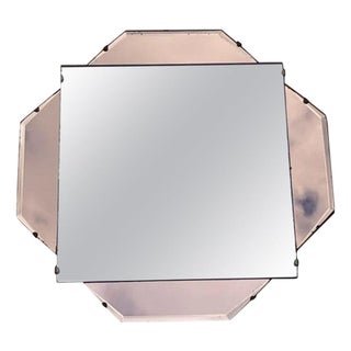 French Art Deco Amber Bevelled Wall Mirror, 1930s For Sale