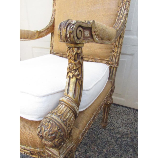 Pair of Antique French Louis XVI Style Giltwood Armchairs For Sale - Image 9 of 18