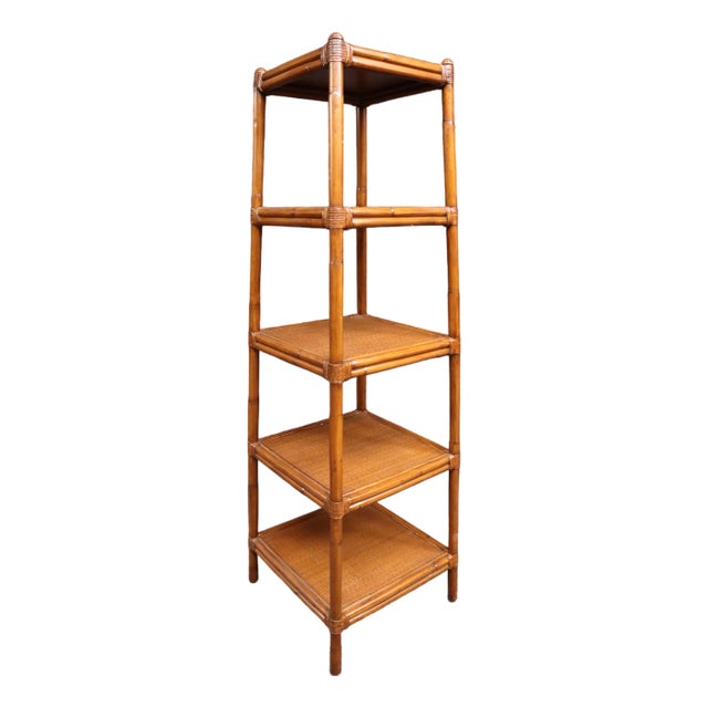 Ethan Allen Faux Bamboo & Rattan Etagere For Sale