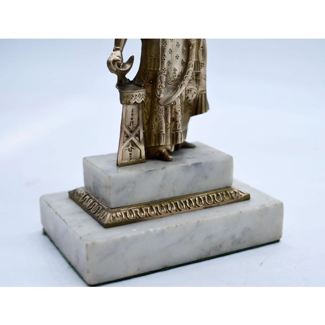 18th Century Cast Brass Three Candle Crystal Girandole on Marble For Sale In Chicago - Image 6 of 12