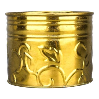 Vintage Brass Floral Embossed Planter For Sale