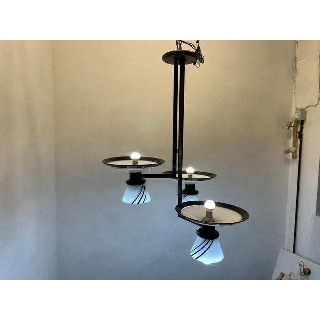 Architectural Black and White Pendant Light, 1980s For Sale - Image 4 of 10