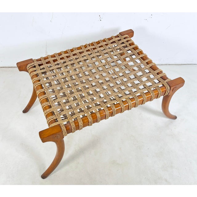Mid 20th Century Large Klismos Style Bench With Sea Grass Woven Seat For Sale - Image 5 of 5