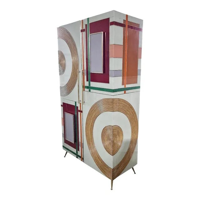 Two-Door Wardrobe in Colored Glass and Bamboo For Sale - Image 5 of 9