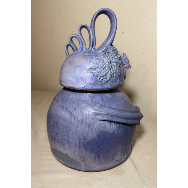 Ceramic 1990s Handmade Patty DeBenedict Purple Studio Pottery Figural Whimsy Lidded Jar Vase For Sale - Image 7 of 12