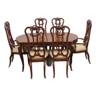 French Set of Dining Table Two Leaves and Six High Back Chairs 6664 For Sale