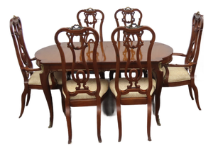 French Set of Dining Table Two Leaves and Six High Back Chairs 6664