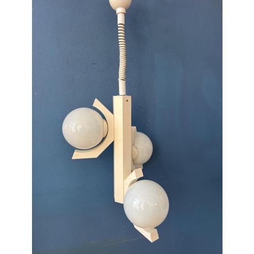 Glass Mid-Century Modern White Pendant Lamp with Opaline Glass Shades For Sale - Image 7 of 13