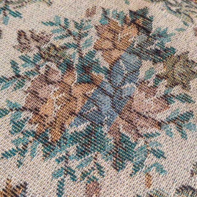 Traditional Vintage Spindle Back Wood Settee With Floral Cushions For Sale - Image 3 of 16