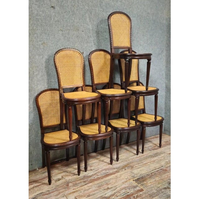 Set of 8 louis xvi style cane chairs – mahogany – h 95 cm beautiful set of 8 louis xvi style cane chairs in mahogany, with...