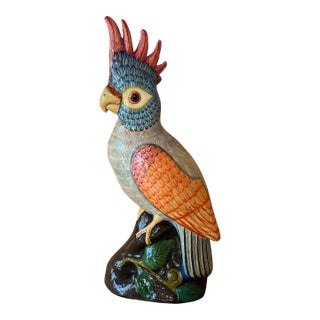 1970s Signed Sergio Bustamante Papier Mache Cockatiel Parrot Sculpture For Sale