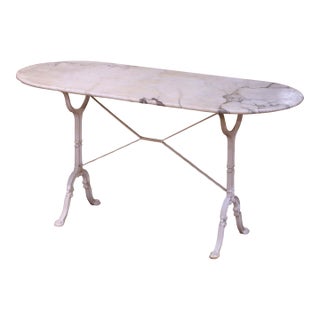 Early 20th C. French Oval Carrara Marble Pastry Table With Painted Iron Base For Sale