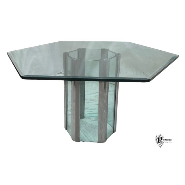 Leon Rosen Vintage Pace by Leon Rosen Contemporary Style Chrome & Beveled Glass Hexagonal Dining Table For Sale - Image 4 of 6