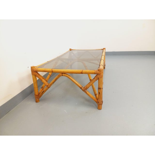 Vintage Rectangular Coffee Table in Rattan and Smoked Glass, 1970s For Sale - Image 8 of 16