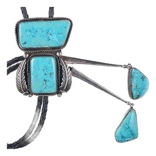 Vintage Navajo Silver and turquoise bolo tie n For Sale