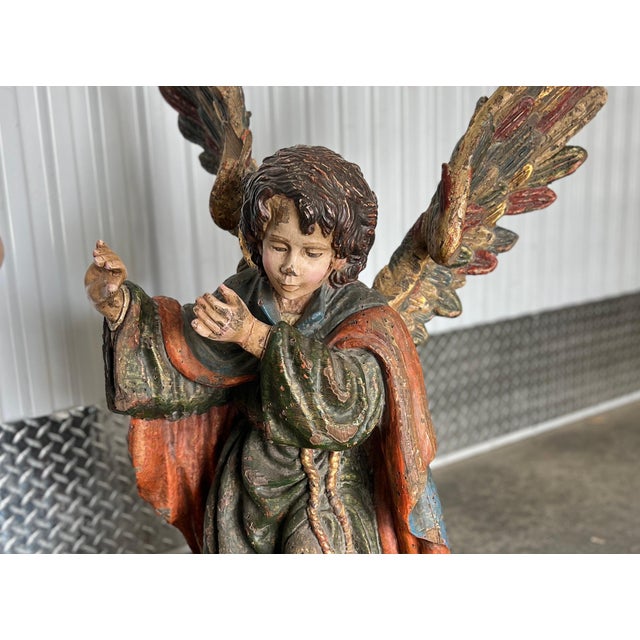 Large Late 20th Century Continental Hand Carved Wood Angels - a Pair For Sale - Image 11 of 11
