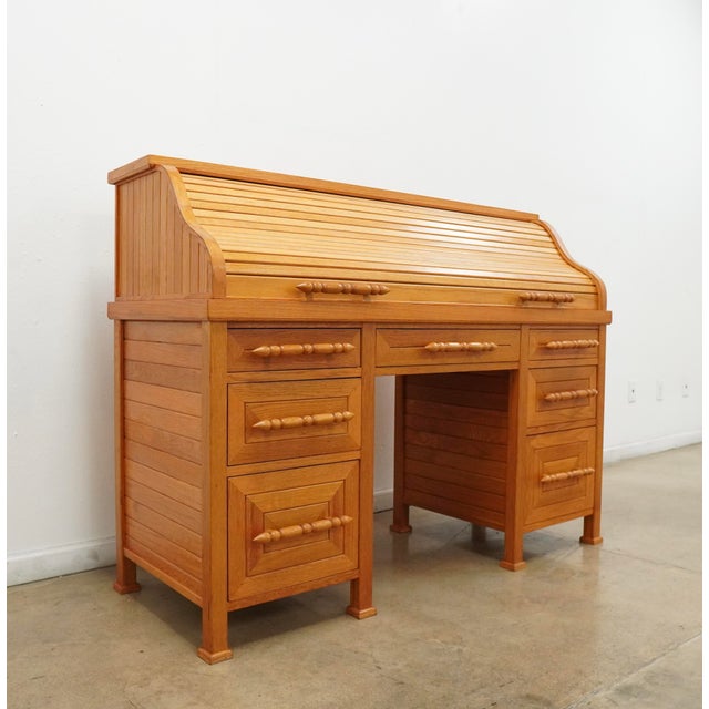 Vintage Oak Rolltop Desk For Sale - Image 4 of 18