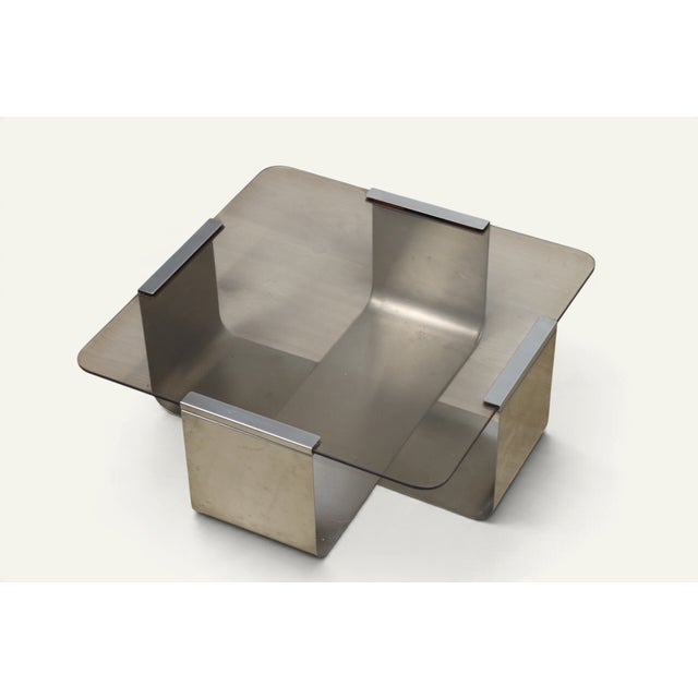 Coffee Table in Brushed Steel and Smoked Glass, 1970s For Sale - Image 14 of 14