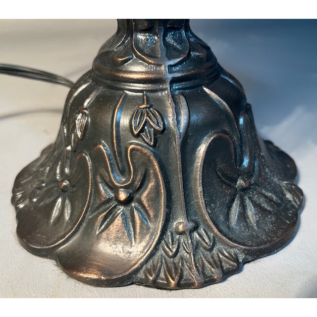 Art Nouveau Meyda Tiffany Boudoir Lamp Glynda Turley Design Reverse Painted Beaded Fringe Shade For Sale - Image 3 of 6