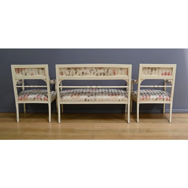 Louis XVI Style Lounge Bench and Armchairs, Late 20th Century, Set of 3 For Sale - Image 6 of 18