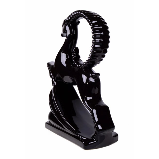 1980s Art Deco Black Ceramic Ram Sculpture For Sale In Miami - Image 6 of 7