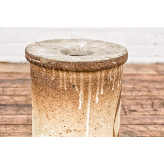 Brown Antique Japanese Seto Ware Plant Stand with Calligraphy Décor For Sale - Image 8 of 12