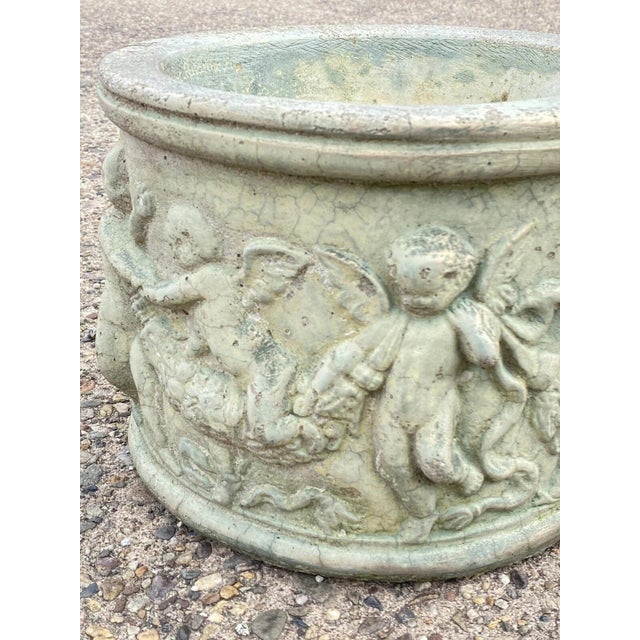 Late 20th Century Late 20th Century Henri Studio Concrete Cement Small 11" Round Classical Cherub Garden Planter Pot For Sale - Image 5 of 11