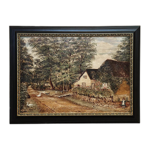 Late 19th Century Original Antique European Oil Painting, Cottage by Stream (1898), Framed