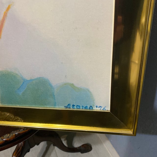 Yellow 1970s Lily Pond in Summer Created by Japanese American Artist Tadashi Asoma For Sale - Image 8 of 9