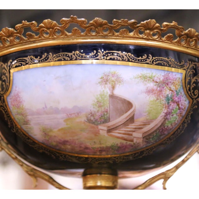 Bronze 19th Century French Sevres Bronze Dore and Hand Painted Porcelain Jardinière For Sale - Image 8 of 11