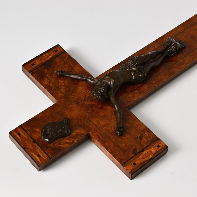 Brown Antique French Burlwood Crucifix, 1900s For Sale - Image 8 of 12