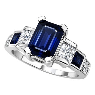 14K White Gold Sapphire Diamond Engagement Ring For Sale
