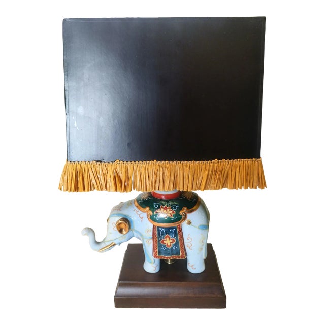 Vintage Frederick Cooper Colorful Whimsical Ceramic Regency Elephant Small Table Lamp For Sale
