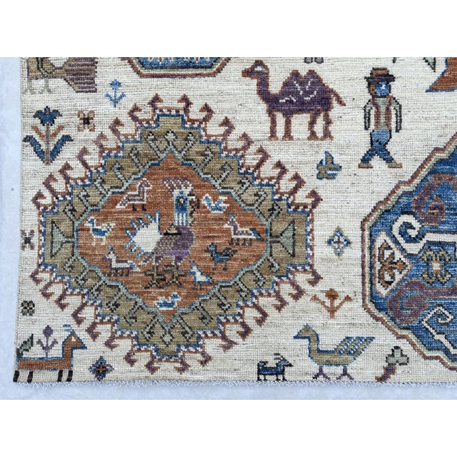 8x9.11 Kazak Design Carpet With Animals, Ivory For Sale - Image 6 of 12