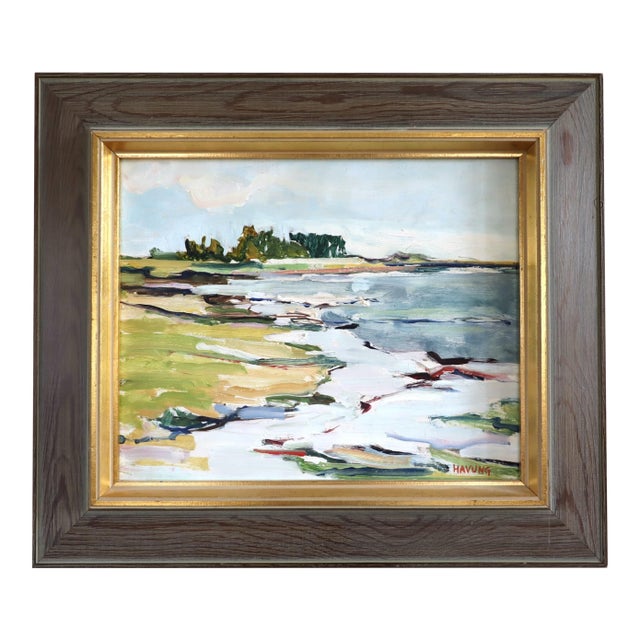 Mid-Century Modern 'Tidal Rhythm' Vintage Expressive Coastal Landscape Oil Painting, Framed For Sale